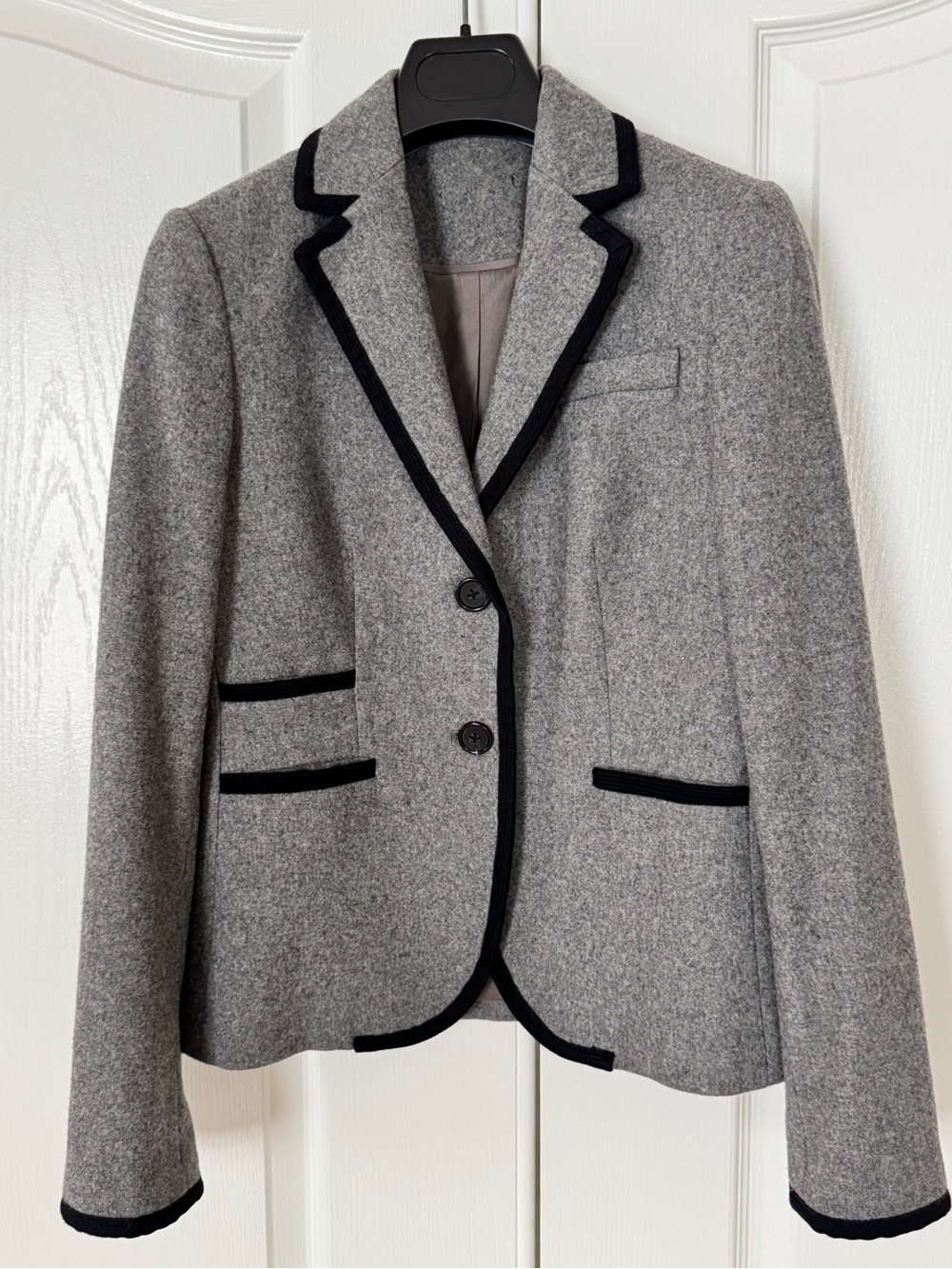 J. Crew Grey Wool Blazer with Black Trim - Size 2